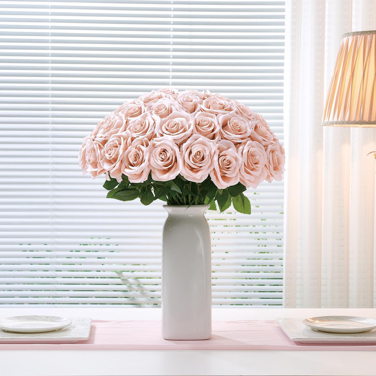 100 Pcs White Rose Artificial Flowers Bulk, Ivory Silk Fake Roses with Long Stem for Wedding Decoration, Bridal Bouquets, DIY Flower Wall, Party Table Centerpieces, Home Decor