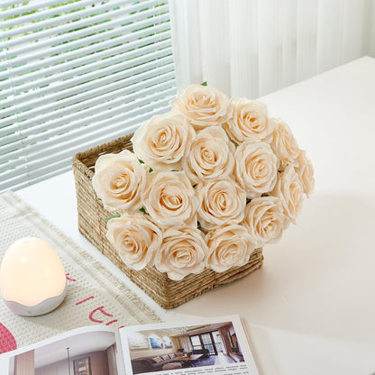 100 Pcs White Rose Artificial Flowers Bulk, Ivory Silk Fake Roses with Long Stem for Wedding Decoration, Bridal Bouquets, DIY Flower Wall, Party Table Centerpieces, Home Decor