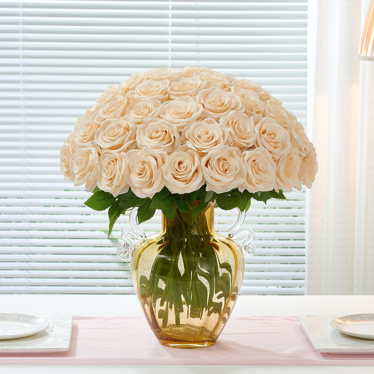 100 Pcs White Rose Artificial Flowers Bulk, Ivory Silk Fake Roses with Long Stem for Wedding Decoration, Bridal Bouquets, DIY Flower Wall, Party Table Centerpieces, Home Decor