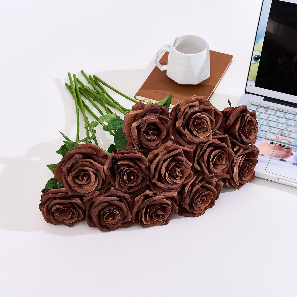 100 Pcs White Rose Artificial Flowers Bulk, Ivory Silk Fake Roses with Long Stem for Wedding Decoration, Bridal Bouquets, DIY Flower Wall, Party Table Centerpieces, Home Decor