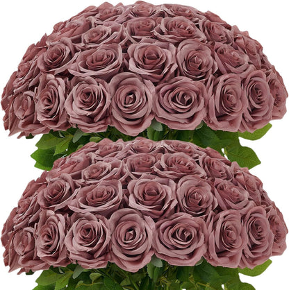 100 Pcs White Rose Artificial Flowers Bulk, Ivory Silk Fake Roses with Long Stem for Wedding Decoration, Bridal Bouquets, DIY Flower Wall, Party Table Centerpieces, Home Decor