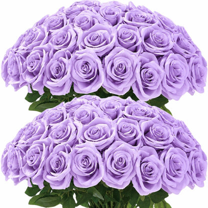 100 Pcs White Rose Artificial Flowers Bulk, Ivory Silk Fake Roses with Long Stem for Wedding Decoration, Bridal Bouquets, DIY Flower Wall, Party Table Centerpieces, Home Decor