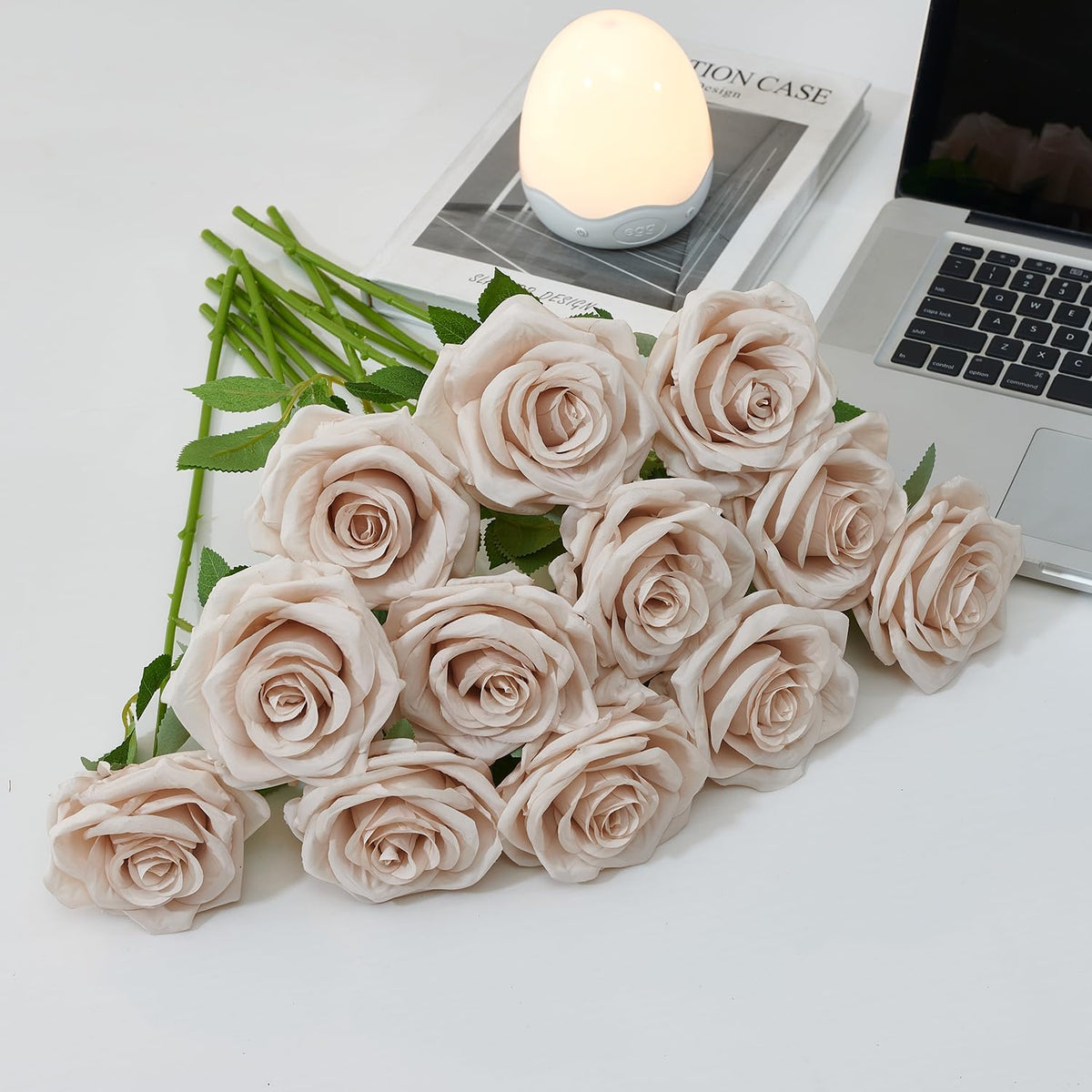 100 Pcs White Rose Artificial Flowers Bulk, Ivory Silk Fake Roses with Long Stem for Wedding Decoration, Bridal Bouquets, DIY Flower Wall, Party Table Centerpieces, Home Decor