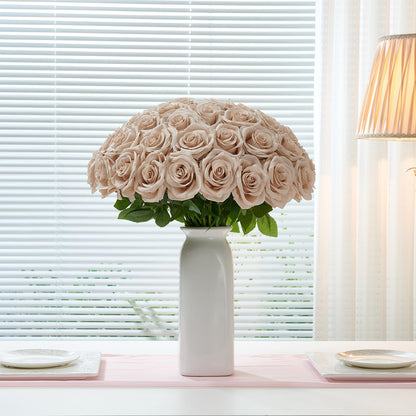 100 Pcs White Rose Artificial Flowers Bulk, Ivory Silk Fake Roses with Long Stem for Wedding Decoration, Bridal Bouquets, DIY Flower Wall, Party Table Centerpieces, Home Decor