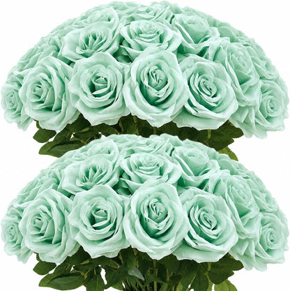 100 Pcs White Rose Artificial Flowers Bulk, Ivory Silk Fake Roses with Long Stem for Wedding Decoration, Bridal Bouquets, DIY Flower Wall, Party Table Centerpieces, Home Decor