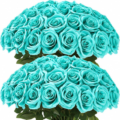 100 Pcs White Rose Artificial Flowers Bulk, Ivory Silk Fake Roses with Long Stem for Wedding Decoration, Bridal Bouquets, DIY Flower Wall, Party Table Centerpieces, Home Decor