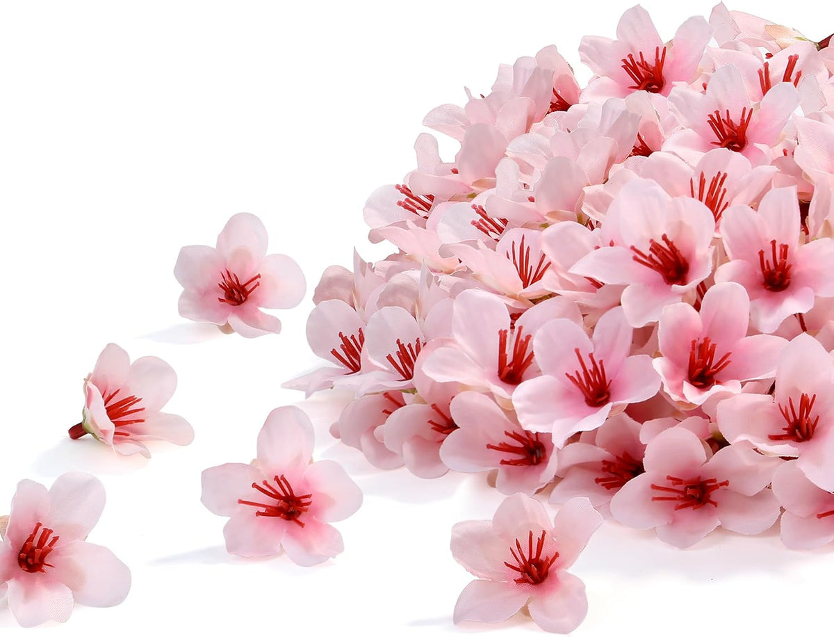 100Pcs 1.6In Mini Artificial Pink Cherry Blossom Flowers Head