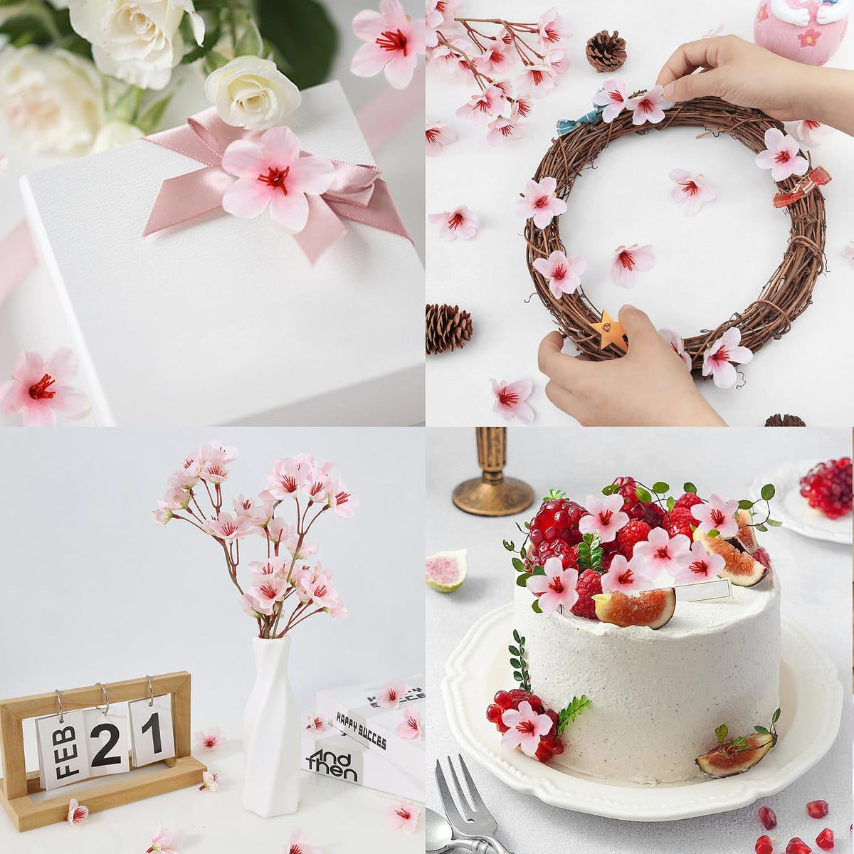 100Pcs 1.6In Mini Artificial Pink Cherry Blossom Flowers Head