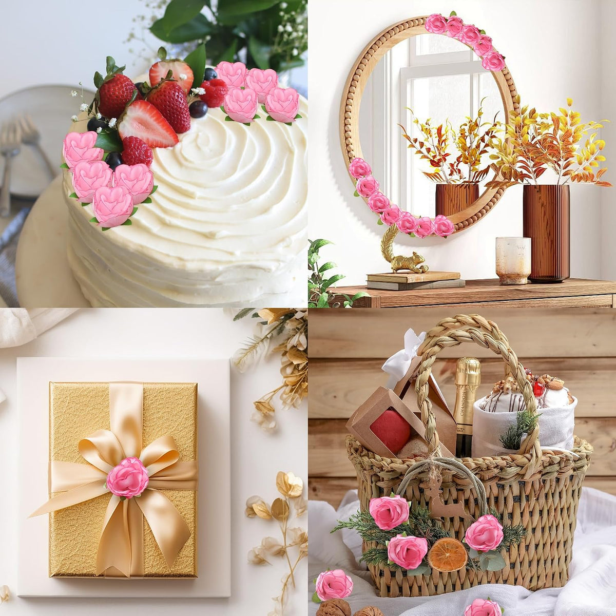 100Pcs 1.6In Mini Artificial Pink Cherry Blossom Flowers Head