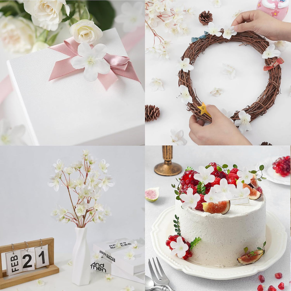 100Pcs 1.6In Mini Artificial Pink Cherry Blossom Flowers Head