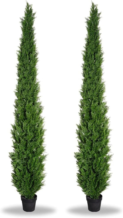 8 Feet Pre-Potted Evergreen Outdoor Artificial Cedar Tree for Front Porch Decor, Outdoor Entryway Decor Fake Tree, Tall Faux Tree with UV Resistant Coating