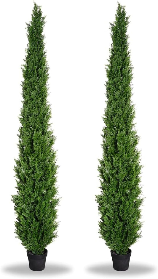 8 Feet Pre-Potted Evergreen Outdoor Artificial Cedar Tree for Front Porch Decor, Outdoor Entryway Decor Fake Tree, Tall Faux Tree with UV Resistant Coating