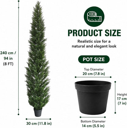 8 Feet Pre-Potted Evergreen Outdoor Artificial Cedar Tree for Front Porch Decor, Outdoor Entryway Decor Fake Tree, Tall Faux Tree with UV Resistant Coating