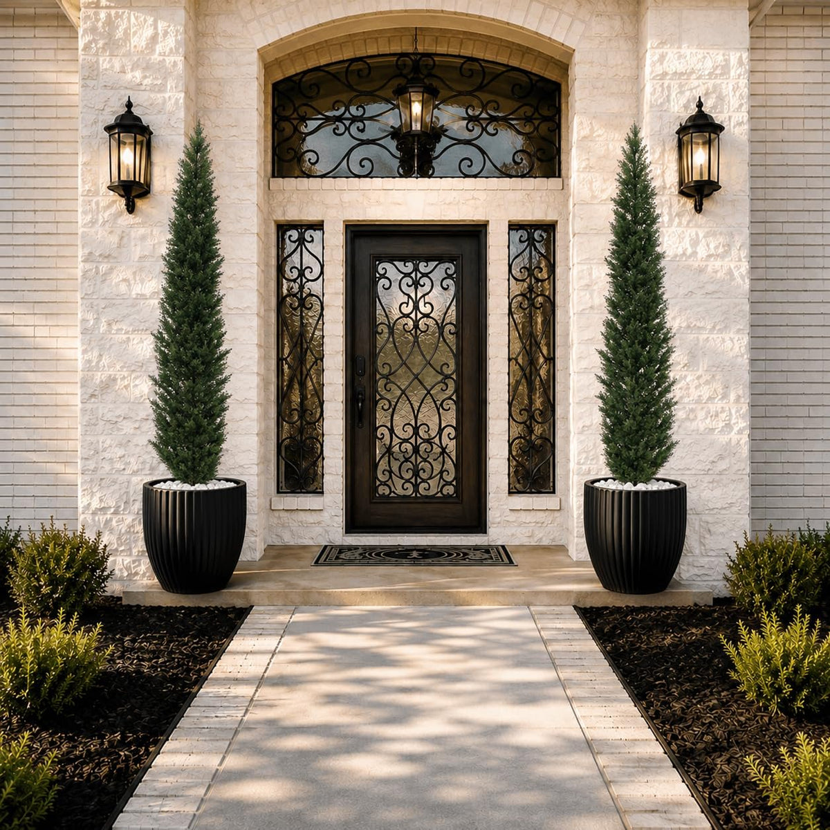 8 Feet Pre-Potted Evergreen Outdoor Artificial Cedar Tree for Front Porch Decor, Outdoor Entryway Decor Fake Tree, Tall Faux Tree with UV Resistant Coating