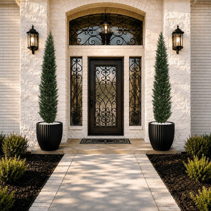 8 Feet Pre-Potted Evergreen Outdoor Artificial Cedar Tree for Front Porch Decor, Outdoor Entryway Decor Fake Tree, Tall Faux Tree with UV Resistant Coating