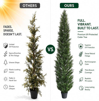 8 Feet Pre-Potted Evergreen Outdoor Artificial Cedar Tree for Front Porch Decor, Outdoor Entryway Decor Fake Tree, Tall Faux Tree with UV Resistant Coating