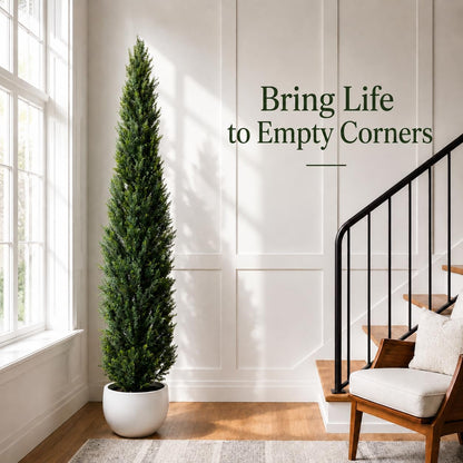 8 Feet Pre-Potted Evergreen Outdoor Artificial Cedar Tree for Front Porch Decor, Outdoor Entryway Decor Fake Tree, Tall Faux Tree with UV Resistant Coating