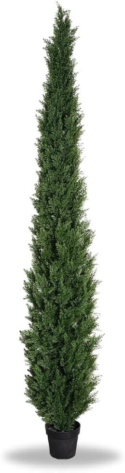 8 Feet Pre-Potted Evergreen Outdoor Artificial Cedar Tree for Front Porch Decor, Outdoor Entryway Decor Fake Tree, Tall Faux Tree with UV Resistant Coating