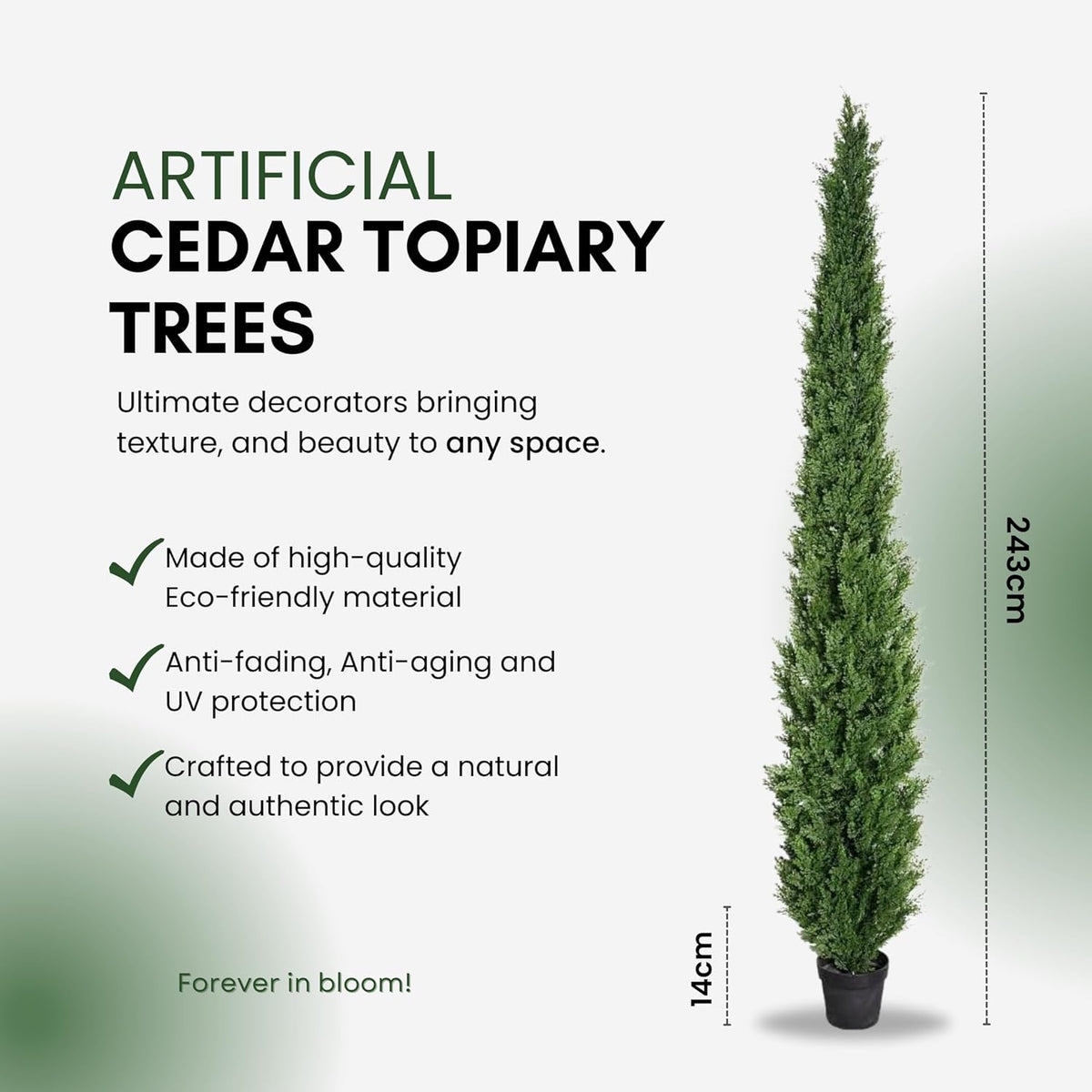 8 Feet Pre-Potted Evergreen Outdoor Artificial Cedar Tree for Front Porch Decor, Outdoor Entryway Decor Fake Tree, Tall Faux Tree with UV Resistant Coating
