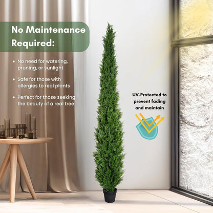 8 Feet Pre-Potted Evergreen Outdoor Artificial Cedar Tree for Front Porch Decor, Outdoor Entryway Decor Fake Tree, Tall Faux Tree with UV Resistant Coating