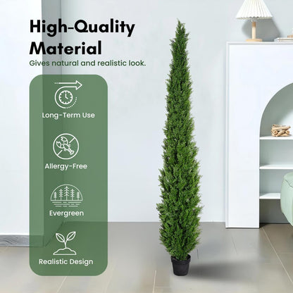 8 Feet Pre-Potted Evergreen Outdoor Artificial Cedar Tree for Front Porch Decor, Outdoor Entryway Decor Fake Tree, Tall Faux Tree with UV Resistant Coating
