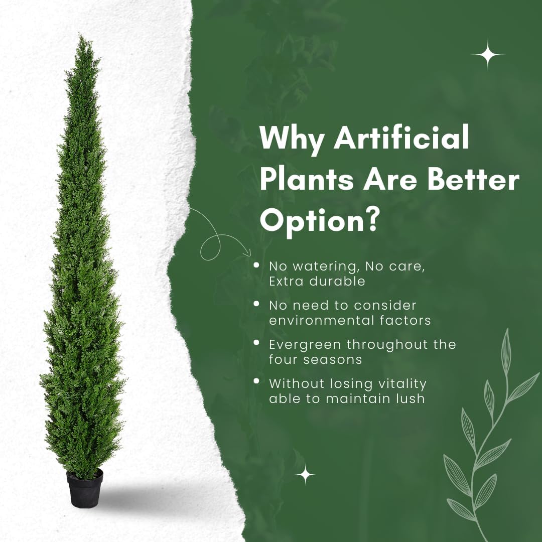 8 Feet Pre-Potted Evergreen Outdoor Artificial Cedar Tree for Front Porch Decor, Outdoor Entryway Decor Fake Tree, Tall Faux Tree with UV Resistant Coating