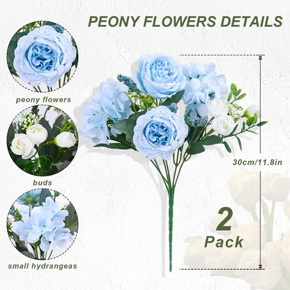 2 Packs Peonies Artificial Flowers, Light Pink Silk Artificial Peonies | Fake Peonies Artificial Peony Flower Bouquets for Centerpiece Table Wedding Party Home Decor