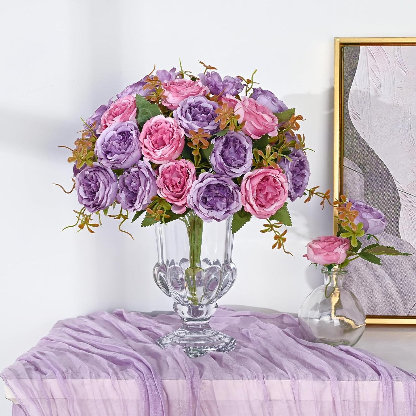 2 Packs Peonies Artificial Flowers, Light Pink Silk Artificial Peonies | Fake Peonies Artificial Peony Flower Bouquets for Centerpiece Table Wedding Party Home Decor