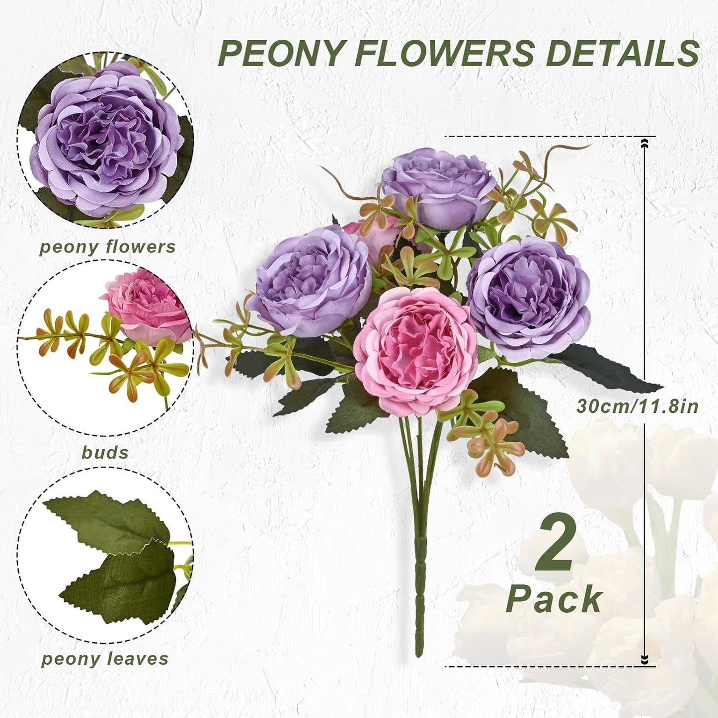 2 Packs Peonies Artificial Flowers, Light Pink Silk Artificial Peonies | Fake Peonies Artificial Peony Flower Bouquets for Centerpiece Table Wedding Party Home Decor