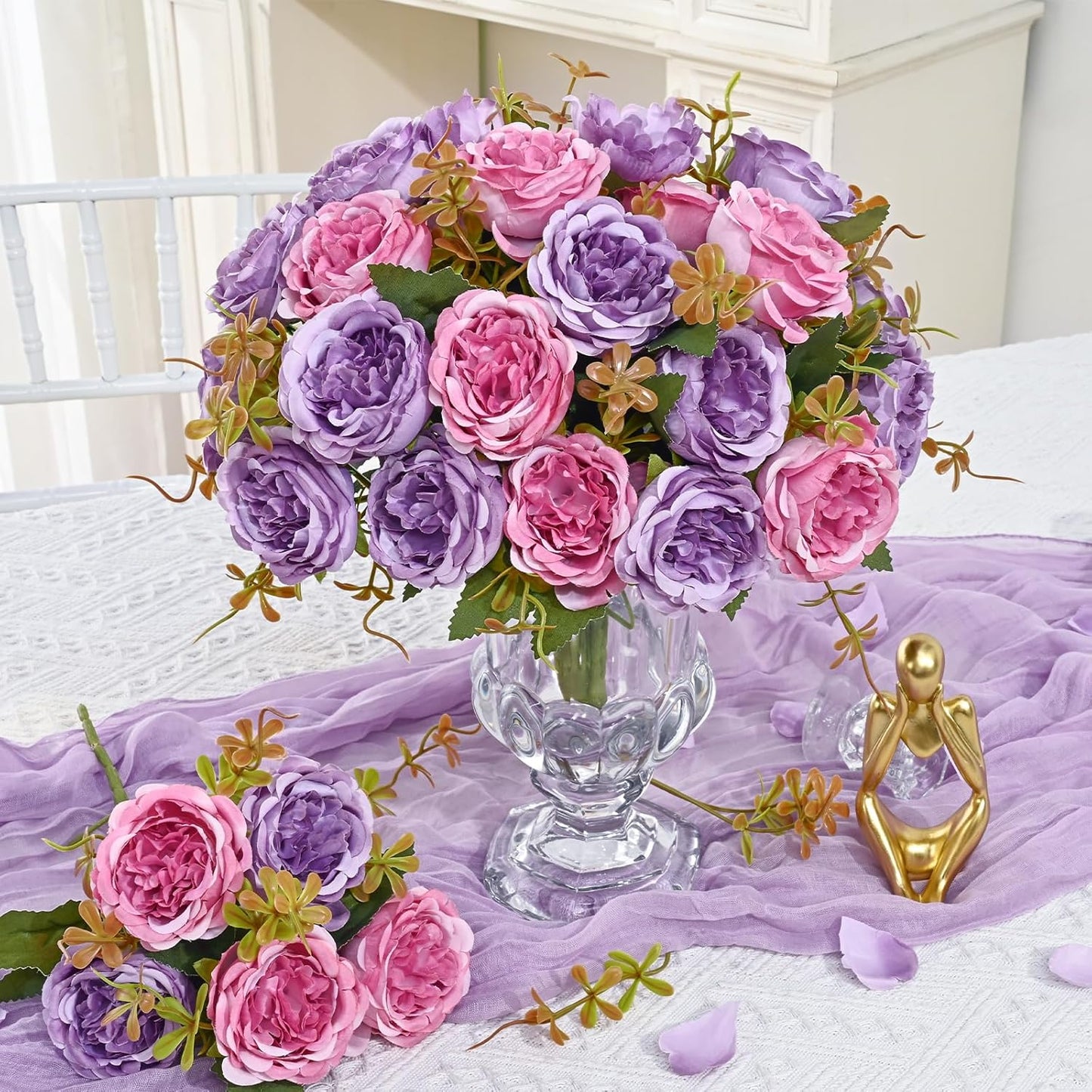 2 Packs Peonies Artificial Flowers, Light Pink Silk Artificial Peonies | Fake Peonies Artificial Peony Flower Bouquets for Centerpiece Table Wedding Party Home Decor