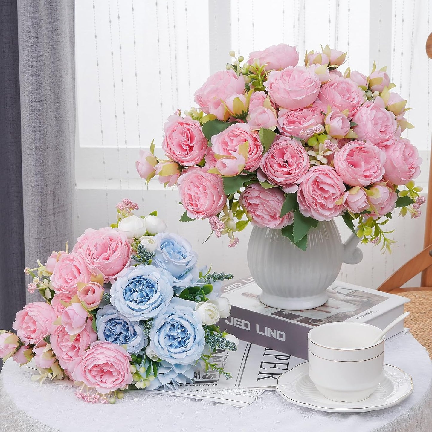 2 Packs Peonies Artificial Flowers, Light Pink Silk Artificial Peonies | Fake Peonies Artificial Peony Flower Bouquets for Centerpiece Table Wedding Party Home Decor