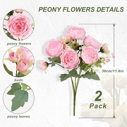2 Packs Peonies Artificial Flowers, Light Pink Silk Artificial Peonies | Fake Peonies Artificial Peony Flower Bouquets for Centerpiece Table Wedding Party Home Decor