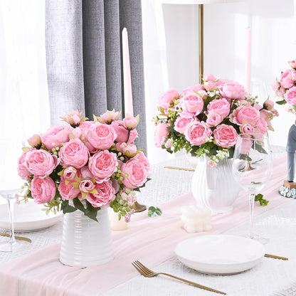 2 Packs Peonies Artificial Flowers, Light Pink Silk Artificial Peonies | Fake Peonies Artificial Peony Flower Bouquets for Centerpiece Table Wedding Party Home Decor