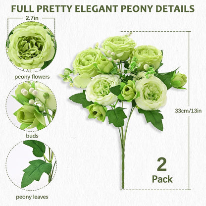 2 Packs Peonies Artificial Flowers, Light Pink Silk Artificial Peonies | Fake Peonies Artificial Peony Flower Bouquets for Centerpiece Table Wedding Party Home Decor