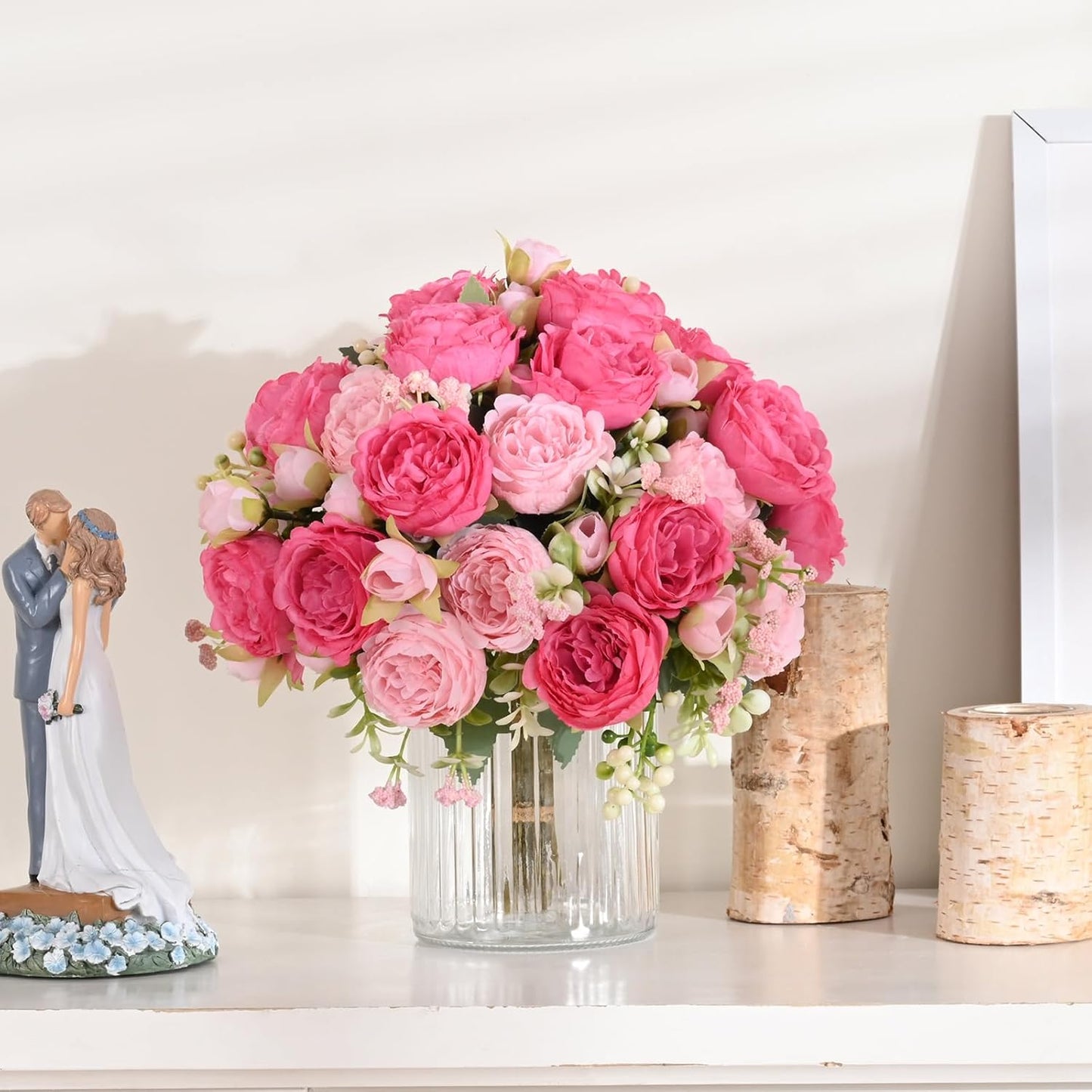 2 Packs Peonies Artificial Flowers, Light Pink Silk Artificial Peonies | Fake Peonies Artificial Peony Flower Bouquets for Centerpiece Table Wedding Party Home Decor