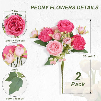 2 Packs Peonies Artificial Flowers, Light Pink Silk Artificial Peonies | Fake Peonies Artificial Peony Flower Bouquets for Centerpiece Table Wedding Party Home Decor