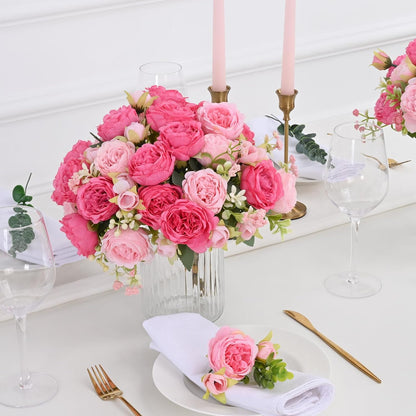 2 Packs Peonies Artificial Flowers, Light Pink Silk Artificial Peonies | Fake Peonies Artificial Peony Flower Bouquets for Centerpiece Table Wedding Party Home Decor