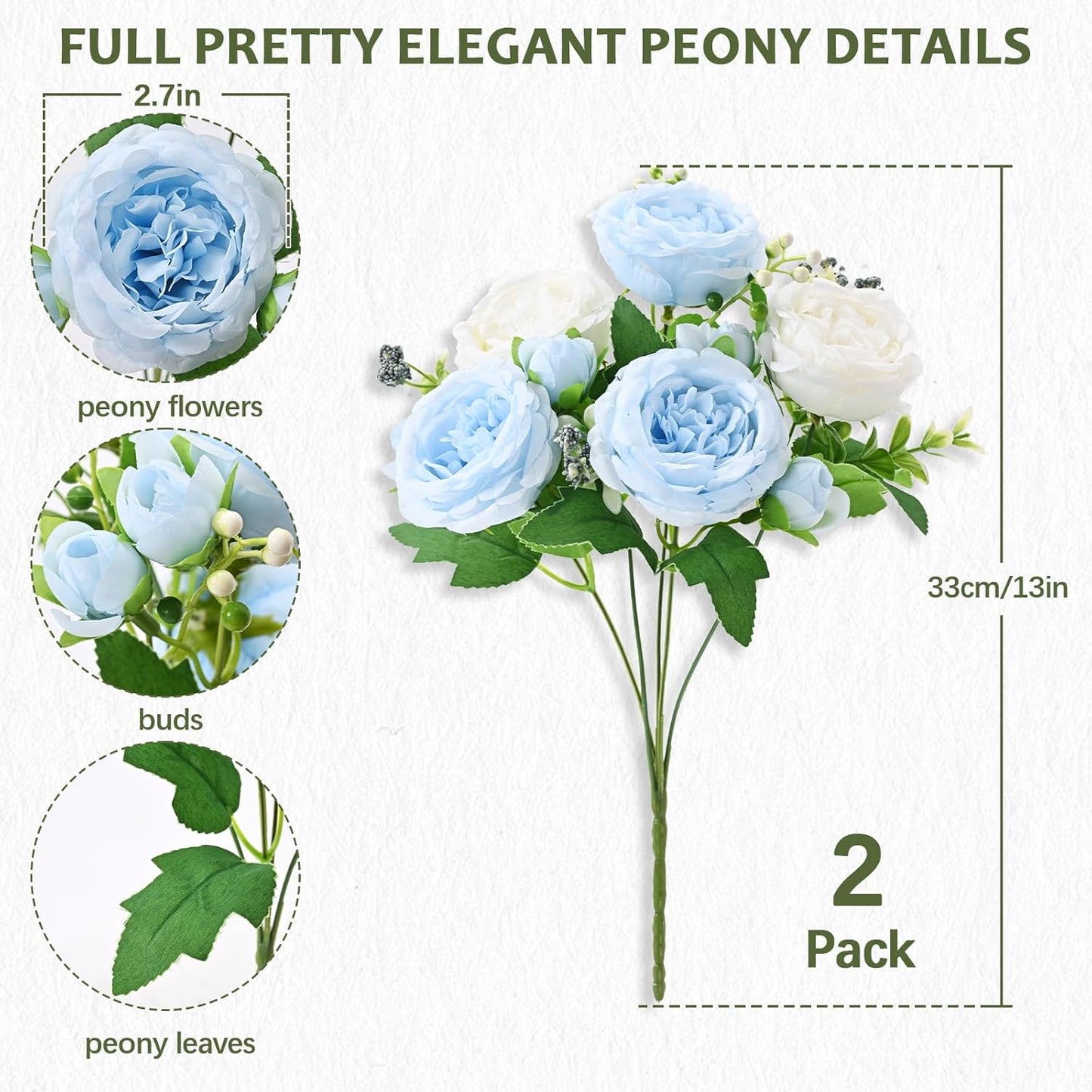 2 Packs Peonies Artificial Flowers, Light Pink Silk Artificial Peonies | Fake Peonies Artificial Peony Flower Bouquets for Centerpiece Table Wedding Party Home Decor