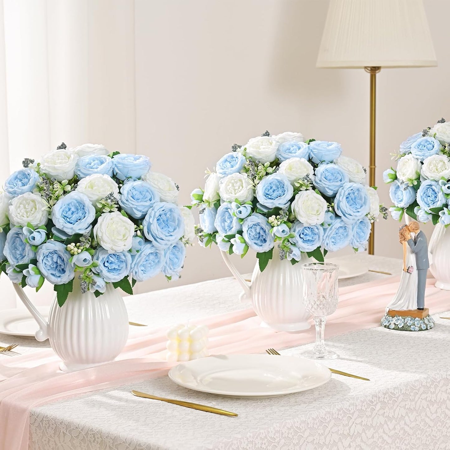 2 Packs Peonies Artificial Flowers, Light Pink Silk Artificial Peonies | Fake Peonies Artificial Peony Flower Bouquets for Centerpiece Table Wedding Party Home Decor