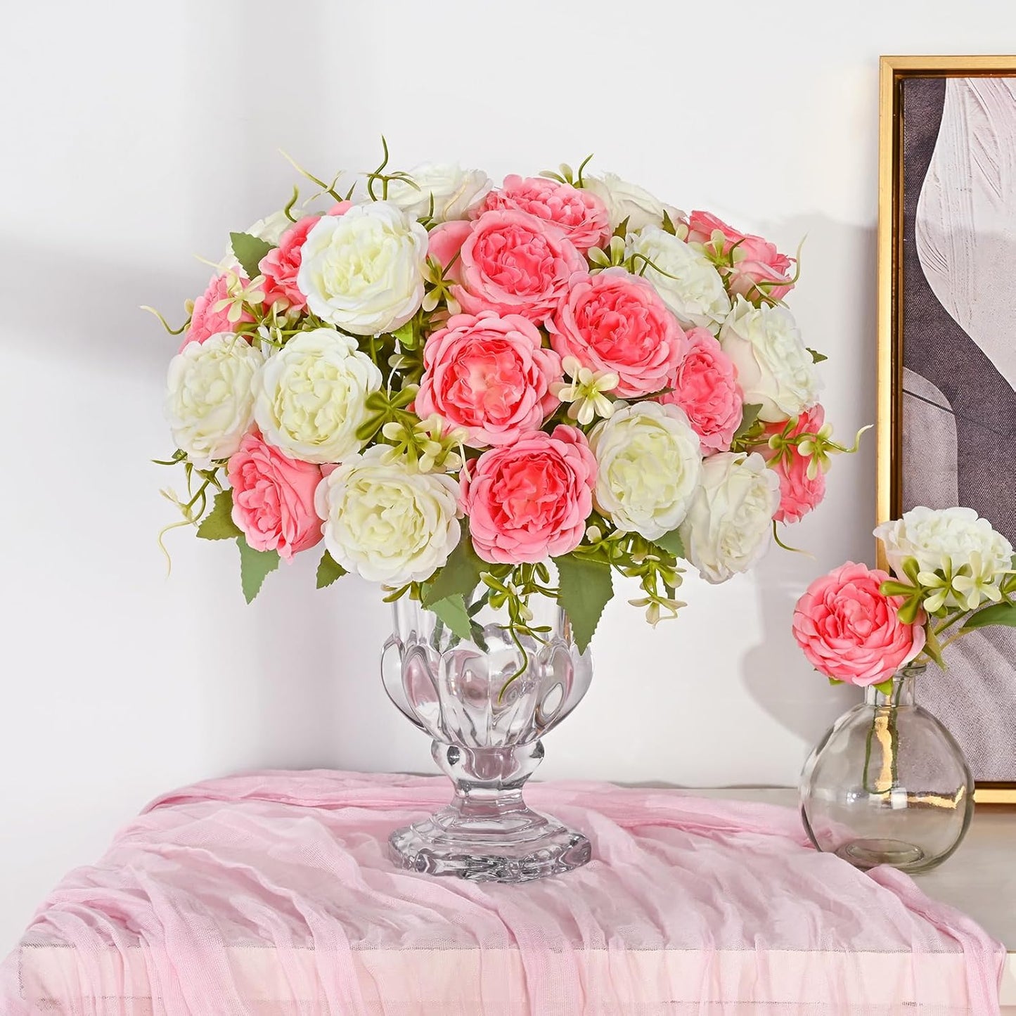 2 Packs Peonies Artificial Flowers, Light Pink Silk Artificial Peonies | Fake Peonies Artificial Peony Flower Bouquets for Centerpiece Table Wedding Party Home Decor