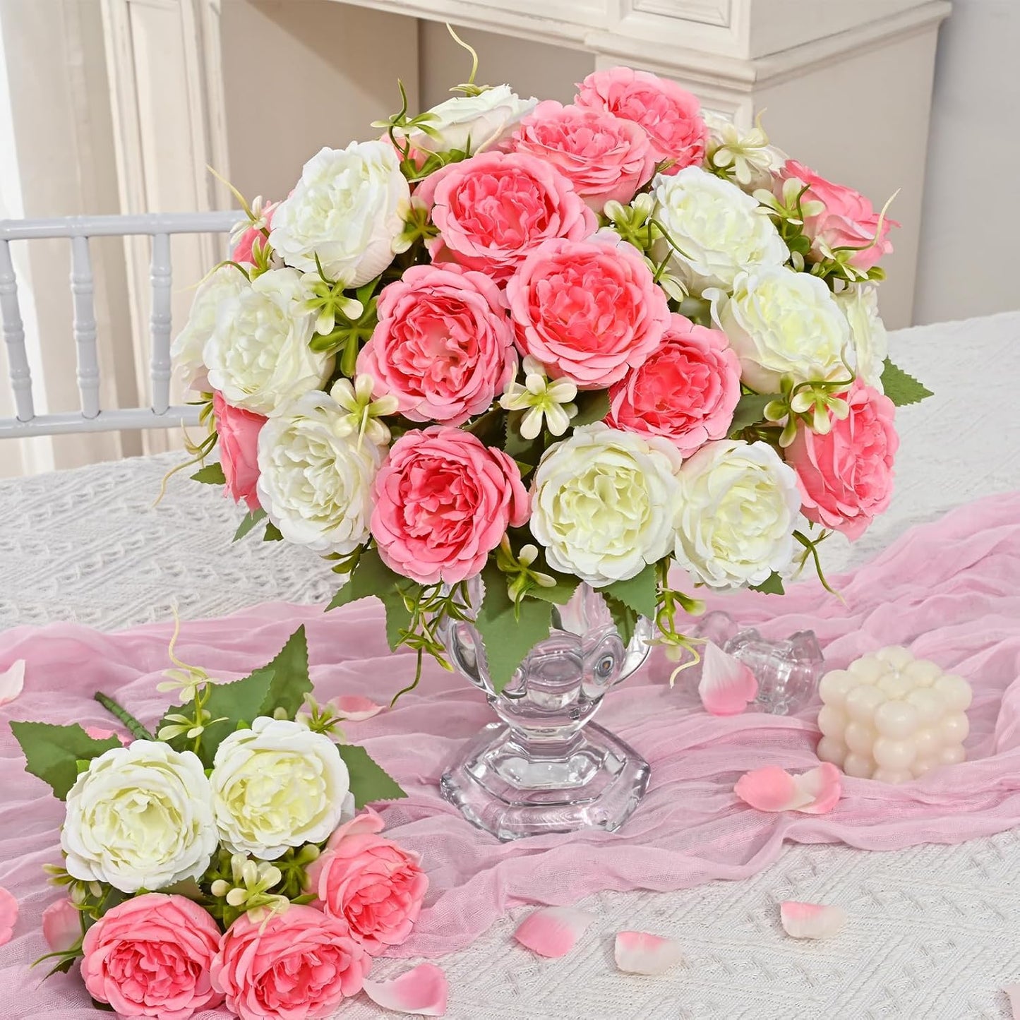 2 Packs Peonies Artificial Flowers, Light Pink Silk Artificial Peonies | Fake Peonies Artificial Peony Flower Bouquets for Centerpiece Table Wedding Party Home Decor