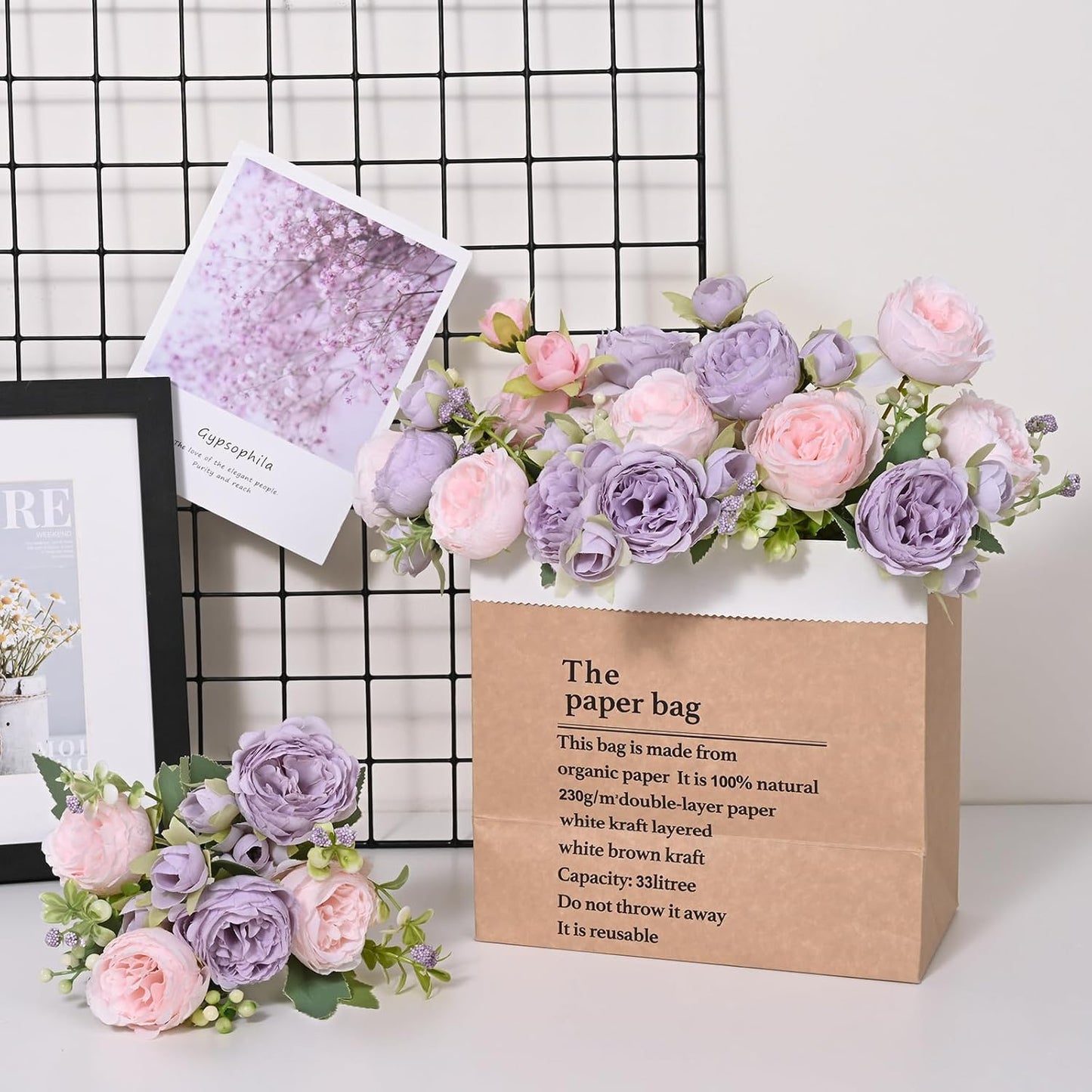2 Packs Peonies Artificial Flowers, Light Pink Silk Artificial Peonies | Fake Peonies Artificial Peony Flower Bouquets for Centerpiece Table Wedding Party Home Decor