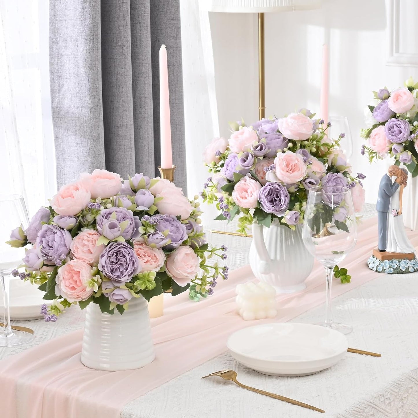 2 Packs Peonies Artificial Flowers, Light Pink Silk Artificial Peonies | Fake Peonies Artificial Peony Flower Bouquets for Centerpiece Table Wedding Party Home Decor