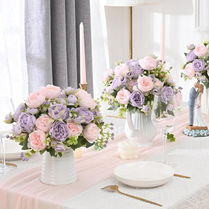 2 Packs Peonies Artificial Flowers, Light Pink Silk Artificial Peonies | Fake Peonies Artificial Peony Flower Bouquets for Centerpiece Table Wedding Party Home Decor