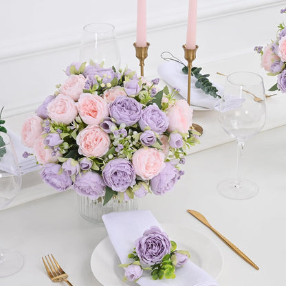 2 Packs Peonies Artificial Flowers, Light Pink Silk Artificial Peonies | Fake Peonies Artificial Peony Flower Bouquets for Centerpiece Table Wedding Party Home Decor