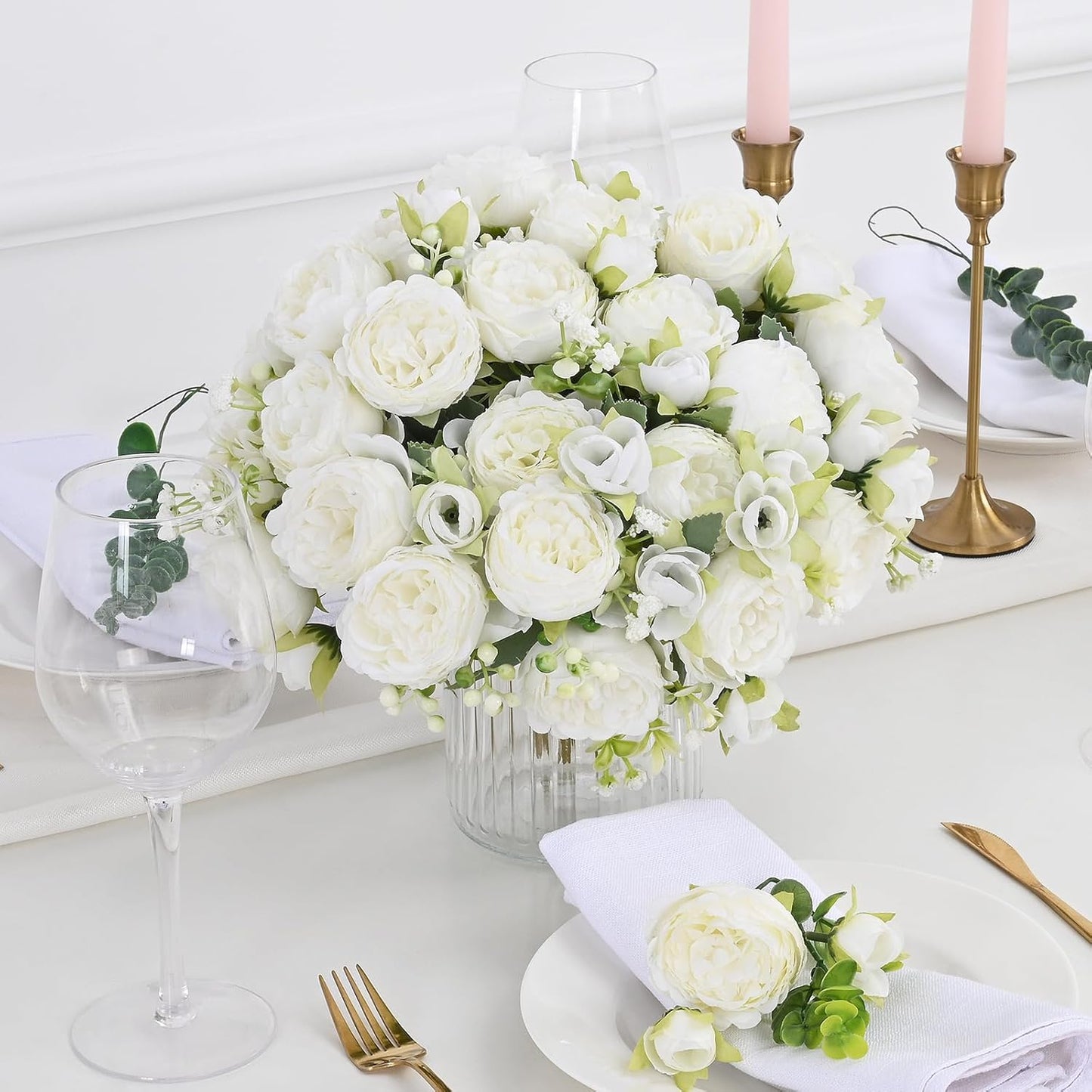 2 Packs Peonies Artificial Flowers, Light Pink Silk Artificial Peonies | Fake Peonies Artificial Peony Flower Bouquets for Centerpiece Table Wedding Party Home Decor