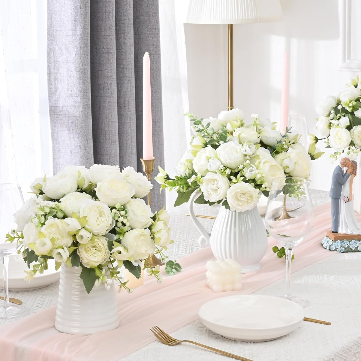 2 Packs Peonies Artificial Flowers, Light Pink Silk Artificial Peonies | Fake Peonies Artificial Peony Flower Bouquets for Centerpiece Table Wedding Party Home Decor