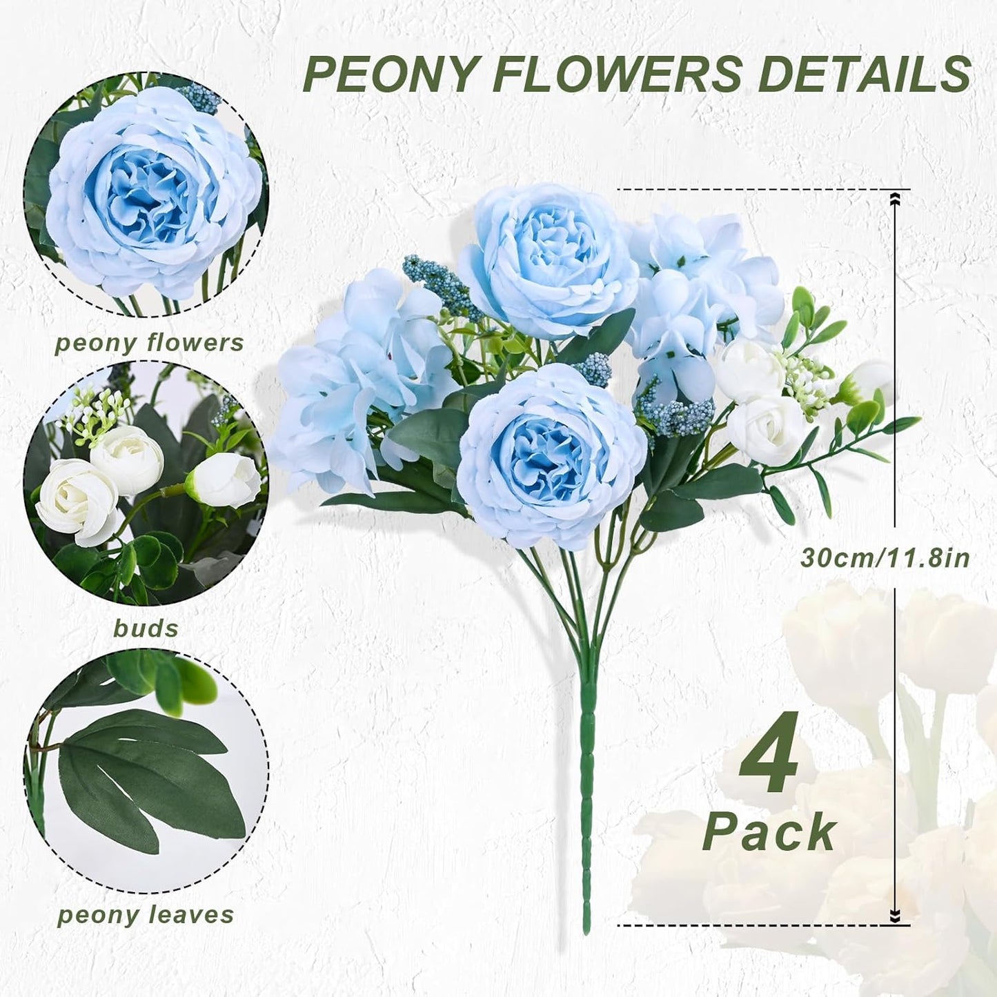 2 Packs Peonies Artificial Flowers, Light Pink Silk Artificial Peonies | Fake Peonies Artificial Peony Flower Bouquets for Centerpiece Table Wedding Party Home Decor