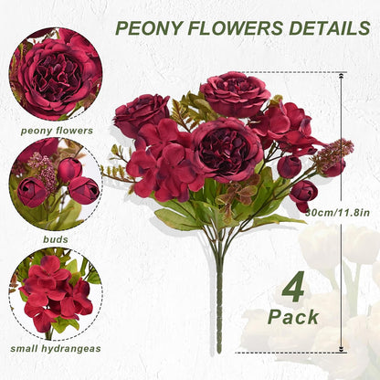 2 Packs Peonies Artificial Flowers, Light Pink Silk Artificial Peonies | Fake Peonies Artificial Peony Flower Bouquets for Centerpiece Table Wedding Party Home Decor