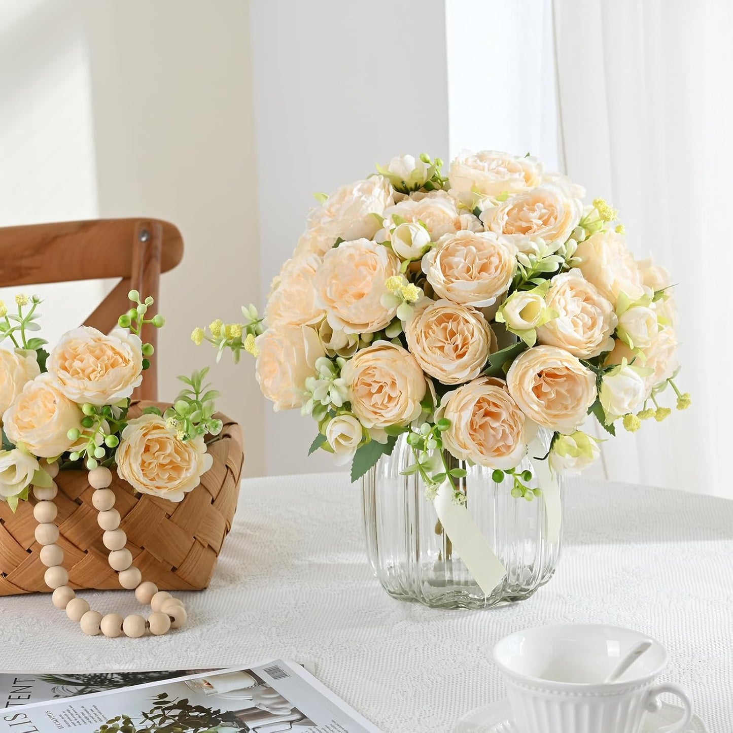 2 Packs Peonies Artificial Flowers, Light Pink Silk Artificial Peonies | Fake Peonies Artificial Peony Flower Bouquets for Centerpiece Table Wedding Party Home Decor